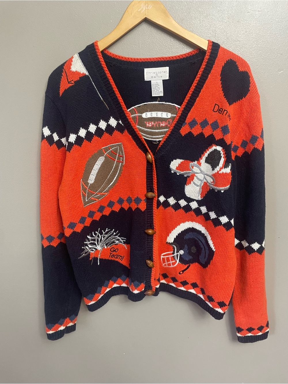 Christopher & Banks Womens (S) Denver Broncos Embroidered Cardigan Sweater NFL